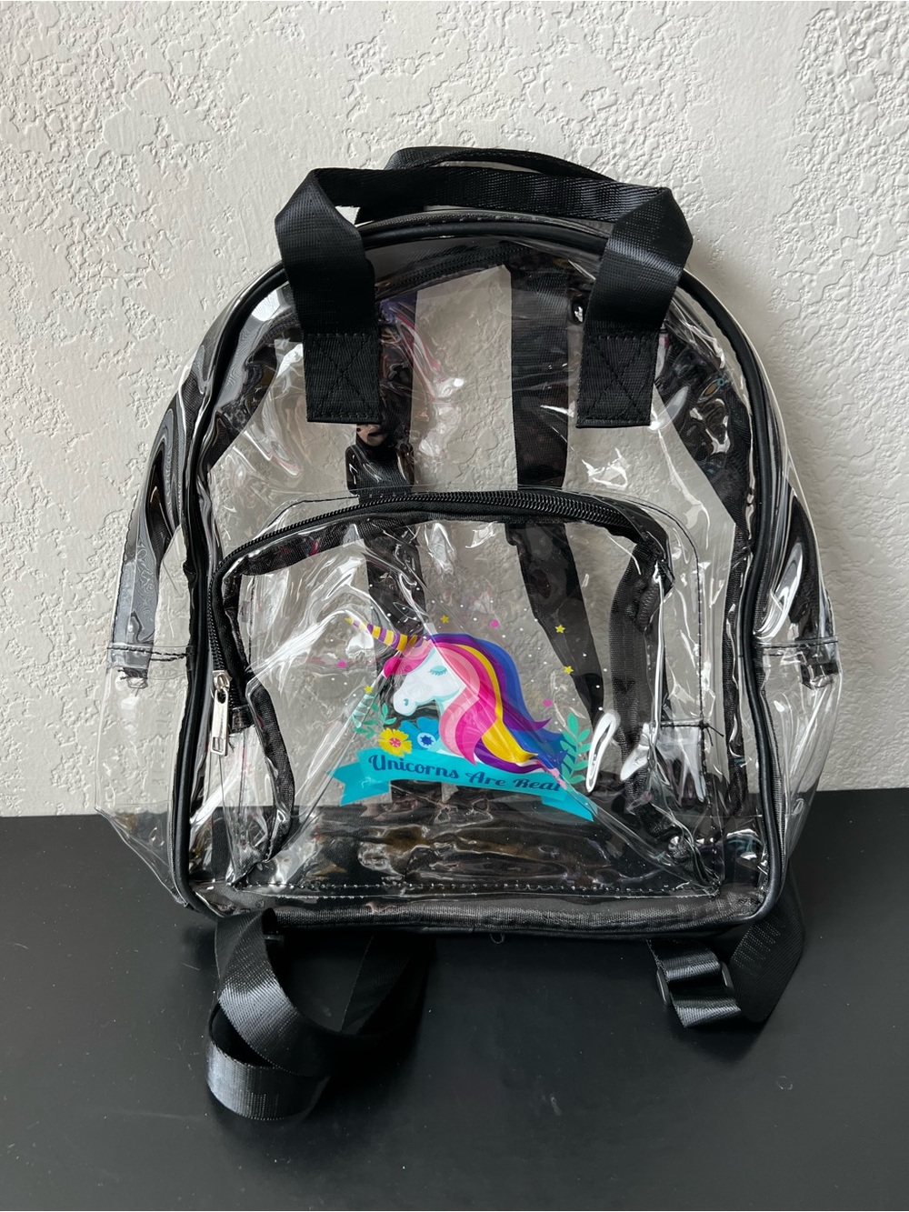 NEW Clear Kids Unicorn Stadium Backpack with Black Trim